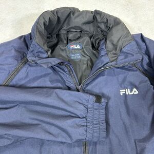FILA Windbreaker Jacket Blue Removable Sleeves Hidden Hood Mens XL Nylon Travel